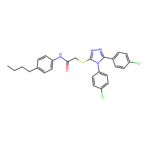 2-[[4,5-bis(4-chlorophenyl)-1,2,4-triazol-3-yl]sulfanyl]-N-(4-butylphenyl)acetamide structure