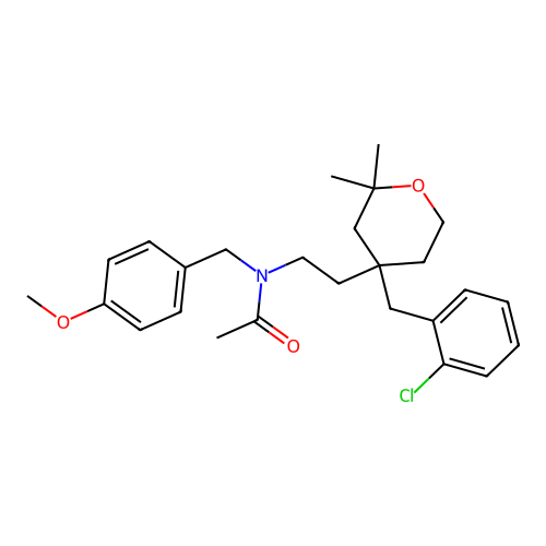 N-(2-(4-(2-chlorobenzyl)-2,2-dimethyltetrahydro-2H-pyran-4-yl)ethyl)-N-(4-methoxybenzyl)acetamide structure