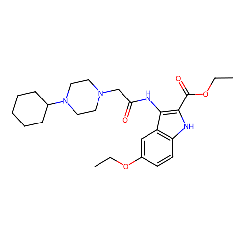 Ethyl 3-[[2-(4-cyclohexylpiperazin-1-yl)acetyl]amino]-5-ethoxy-1H-indole-2-carboxylate structure