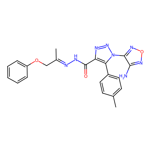 (E)-1-(4-amino-1,2,5-oxadiazol-3-yl)-N'-(1-phenoxypropan-2-ylidene)-5-(p-tolyl)-1H-1,2,3-triazole-4-carbohydrazide structure