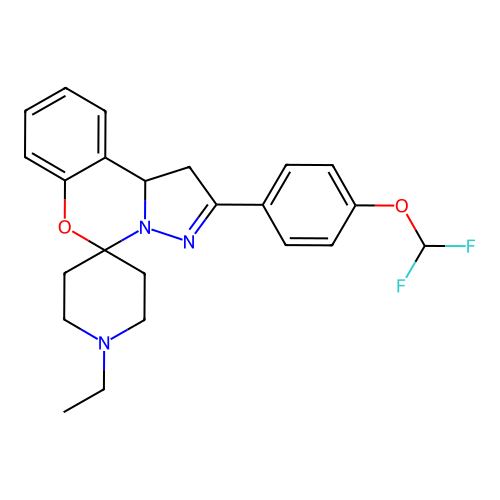 2'-[4-(difluoromethoxy)phenyl]-1-ethyl-1',10b'-dihydrospiro[piperidine-4,5'-pyrazolo[1,5-c][1,3]benzoxazine] structure