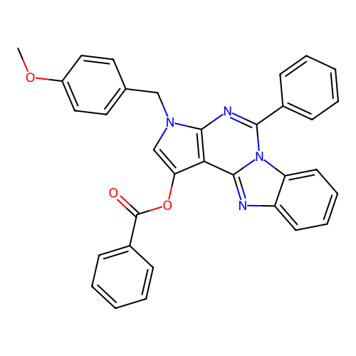 3-(4-methoxybenzyl)-5-phenyl-3H-benzo[4,5]imidazo[1,2-c]pyrrolo[3,2-e]pyrimidin-1-yl benzoate structure