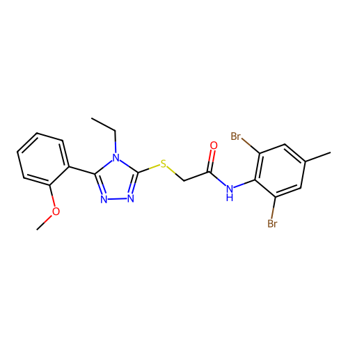 N-(2,6-dibromo-4-methylphenyl)-2-{[4-ethyl-5-(2-methoxyphenyl)-4H-1,2,4-triazol-3-yl]sulfanyl}acetamide structure