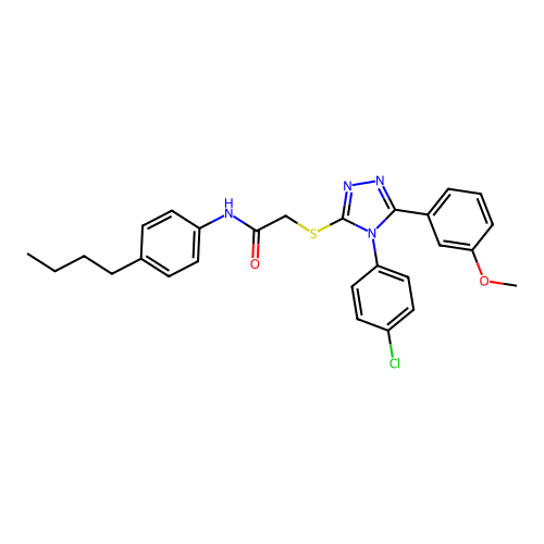 N-(4-butylphenyl)-2-[[4-(4-chlorophenyl)-5-(3-methoxyphenyl)-1,2,4-triazol-3-yl]sulfanyl]acetamide structure