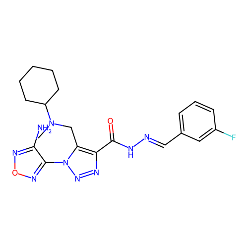 (E)-1-(4-amino-1,2,5-oxadiazol-3-yl)-5-((cyclohexyl(methyl)amino)methyl)-N'-(3-fluorobenzylidene)-1H-1,2,3-triazole-4-carbohydrazide structure