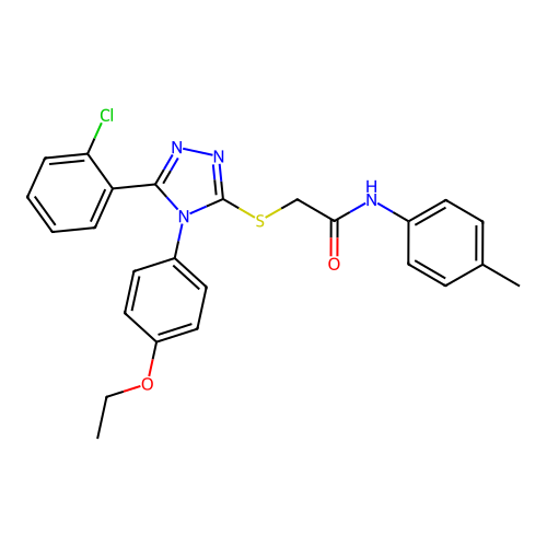 2-[[5-(2-chlorophenyl)-4-(4-ethoxyphenyl)-1,2,4-triazol-3-yl]sulfanyl]-N-(4-methylphenyl)acetamide structure