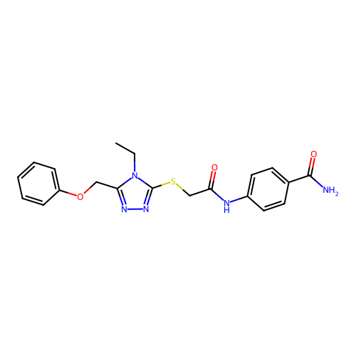 4-{2-[4-Ethyl-5-(phenoxymethyl)-1,2,4-triazol-3-ylthio]acetylamino}benzamide structure