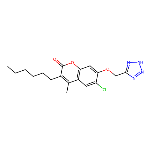 6-chloro-3-hexyl-4-methyl-7-(1H-tetrazol-5-ylmethoxy)-2H-chromen-2-one structure