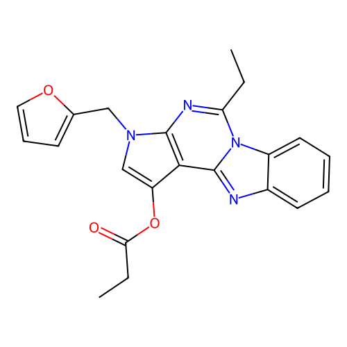 5-ethyl-3-(furan-2-ylmethyl)-3H-benzo[4,5]imidazo[1,2-c]pyrrolo[3,2-e]pyrimidin-1-yl propionate structure