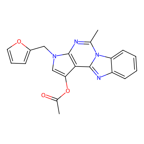 3-(furan-2-ylmethyl)-5-methyl-3H-benzo[4,5]imidazo[1,2-c]pyrrolo[3,2-e]pyrimidin-1-yl acetate structure
