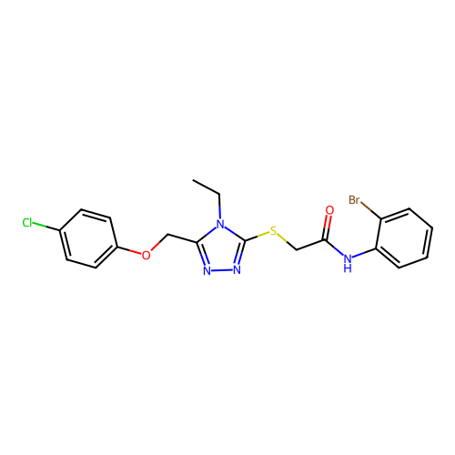 N-(2-bromophenyl)-2-[[5-[(4-chlorophenoxy)methyl]-4-ethyl-1,2,4-triazol-3-yl]sulfanyl]acetamide structure