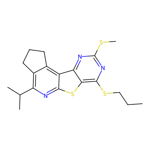 4-isopropyl-9-(methylthio)-7-(propylthio)-2,3-dihydro-1H-cyclopenta[4',5']pyrido[3',2':4,5]thieno[3,2-d]pyrimidine structure