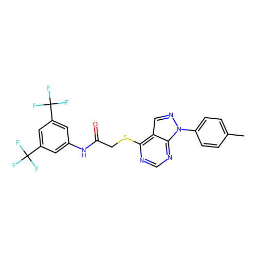 N-(3,5-bis(trifluoromethyl)phenyl)-2-((1-(p-tolyl)-1H-pyrazolo[3,4-d]pyrimidin-4-yl)thio)acetamide structure