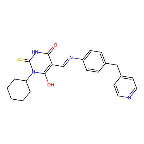 (5E)-1-cyclohexyl-5-[[4-(pyridin-4-ylmethyl)anilino]methylidene]-2-sulfanylidene-1,3-diazinane-4,6-dione structure