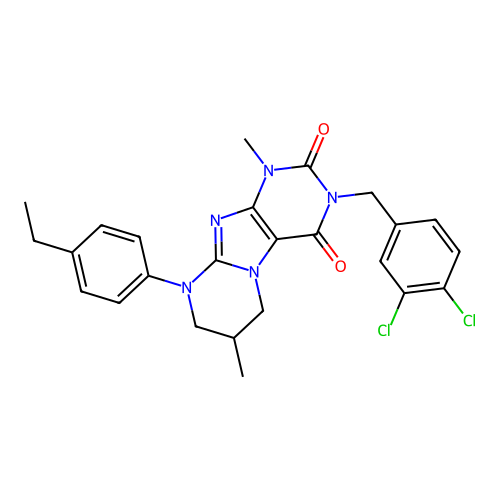 3-(3,4-dichlorobenzyl)-9-(4-ethylphenyl)-1,7-dimethyl-6,7,8,9-tetrahydropyrimido[2,1-f]purine-2,4(1H,3H)-dione structure