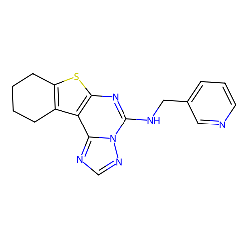 4,8,9,10,11-pentahydrobenzo[b]thiopheno[2,3-d]1,2,4-triazolo[1,5-e]pyrimidin-5 -yl(3-pyridylmethyl)amine structure
