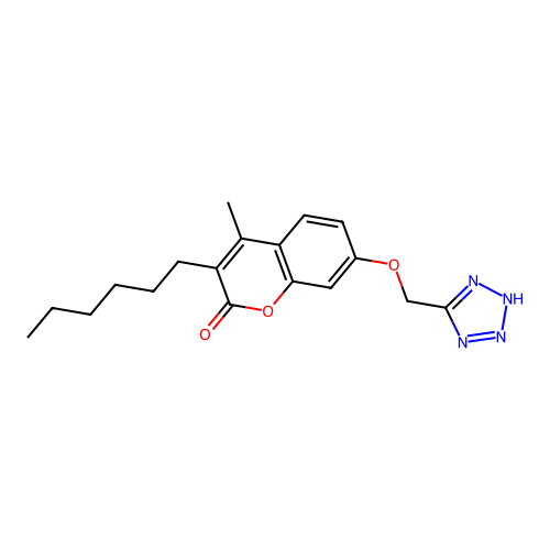 3-hexyl-4-methyl-7-(1H-tetrazol-5-ylmethoxy)-2H-chromen-2-one structure