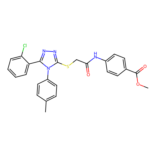 methyl 4-(2-((5-(2-chlorophenyl)-4-(p-tolyl)-4H-1,2,4-triazol-3-yl)thio)acetamido)benzoate structure