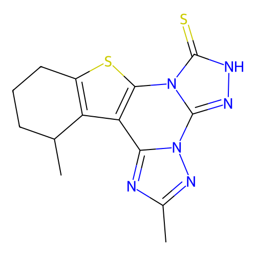 2,13-dimethyl-10,11,12,13-tetrahydro[1]benzothieno[3,2-e]bis[1,2,4]triazolo[4,3-a:1',5'-c]pyrimidine-7(6H)-thione structure