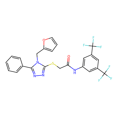 N-(3,5-bis(trifluoromethyl)phenyl)-2-((4-(furan-2-ylmethyl)-5-phenyl-4H-1,2,4-triazol-3-yl)thio)acetamide structure