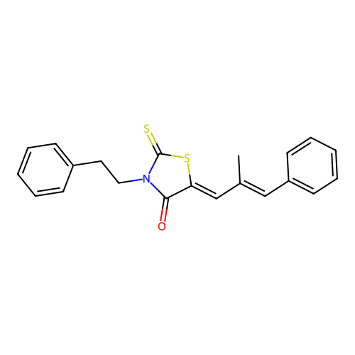 (Z)-5-((E)-2-methyl-3-phenylallylidene)-3-phenethyl-2-thioxothiazolidin-4-one structure