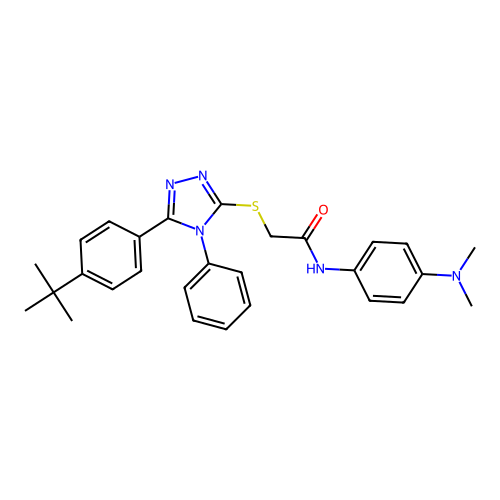 2-{[5-(4-tert-butylphenyl)-4-phenyl-4H-1,2,4-triazol-3-yl]sulfanyl}-N-[4-(dimethylamino)phenyl]acetamide structure