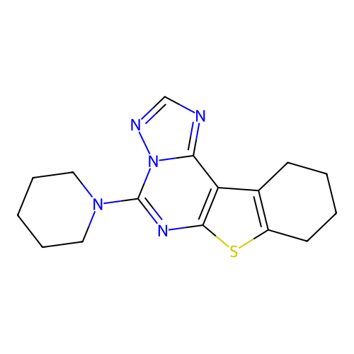 5-(piperidin-1-yl)-8,9,10,11-tetrahydro[1]benzothieno[3,2-e][1,2,4]triazolo[1,5-c]pyrimidine structure