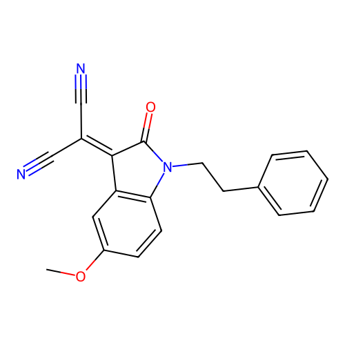 2-(5-Methoxy-2-oxo-1-phenethyl-1,2-dihydro-indol-3-ylidene)-malononitrile structure