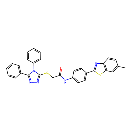 2-((4,5-diphenyl-4H-1,2,4-triazol-3-yl)thio)-N-(4-(6-methylbenzo[d]thiazol-2-yl)phenyl)acetamide structure