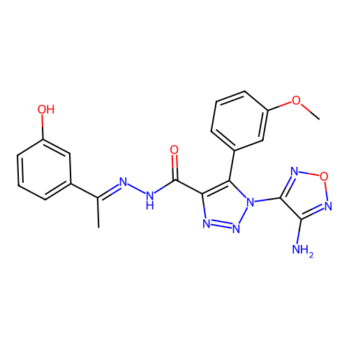 (E)-1-(4-amino-1,2,5-oxadiazol-3-yl)-N'-(1-(3-hydroxyphenyl)ethylidene)-5-(3-methoxyphenyl)-1H-1,2,3-triazole-4-carbohydrazide structure