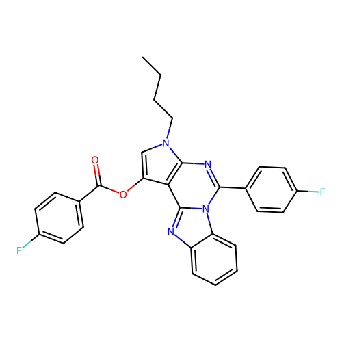 3-butyl-5-(4-fluorophenyl)-3H-benzo[4,5]imidazo[1,2-c]pyrrolo[3,2-e]pyrimidin-1-yl 4-fluorobenzoate structure