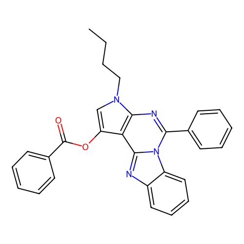 3-butyl-5-phenyl-3H-benzo[4,5]imidazo[1,2-c]pyrrolo[3,2-e]pyrimidin-1-yl benzoate structure