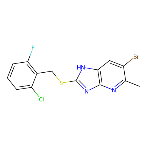 6-bromo-2-[(2-chloro-6-fluorobenzyl)sulfanyl]-5-methyl-1H-imidazo[4,5-b]pyridine structure