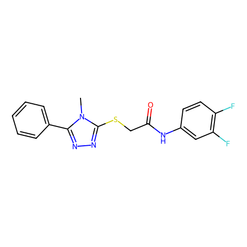 N-(3,4-difluorophenyl)-2-[(4-methyl-5-phenyl-4H-1,2,4-triazol-3-yl)sulfanyl]acetamide structure