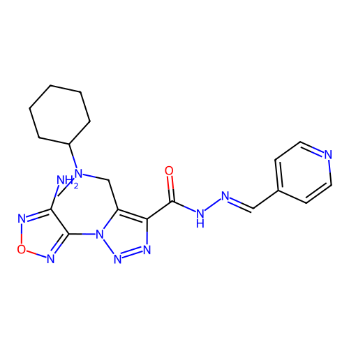 (E)-1-(4-amino-1,2,5-oxadiazol-3-yl)-5-((cyclohexyl(methyl)amino)methyl)-N'-(pyridin-4-ylmethylene)-1H-1,2,3-triazole-4-carbohydrazide structure
