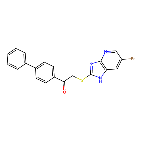 1-(biphenyl-4-yl)-2-[(6-bromo-1H-imidazo[4,5-b]pyridin-2-yl)sulfanyl]ethanone structure