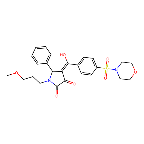 (4E)-4-[hydroxy-(4-morpholin-4-ylsulfonylphenyl)methylidene]-1-(3-methoxypropyl)-5-phenylpyrrolidine-2,3-dione structure