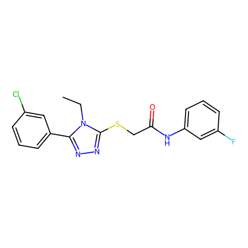 2-{[5-(3-chlorophenyl)-4-ethyl-4H-1,2,4-triazol-3-yl]sulfanyl}-N-(3-fluorophenyl)acetamide structure