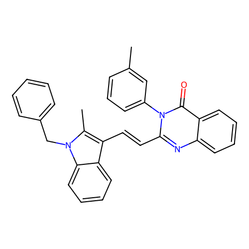 (E)-2-(2-(1-benzyl-2-methyl-1H-indol-3-yl)vinyl)-3-(m-tolyl)quinazolin-4(3H)-one structure