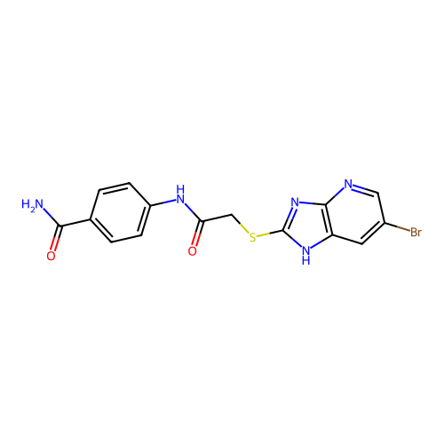 4-({[(6-bromo-1H-imidazo[4,5-b]pyridin-2-yl)sulfanyl]acetyl}amino)benzamide structure