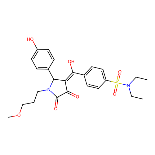 N,N-diethyl-4-(4-hydroxy-2-(4-hydroxyphenyl)-1-(3-methoxypropyl)-5-oxo-2,5-dihydro-1H-pyrrole-3-carbonyl)benzenesulfonamide structure