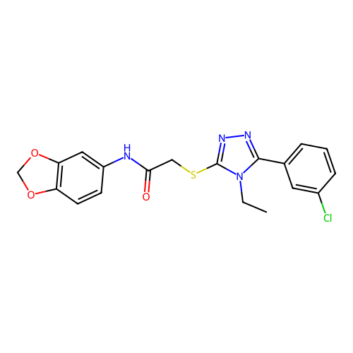 N-(1,3-benzodioxol-5-yl)-2-[[5-(3-chlorophenyl)-4-ethyl-1,2,4-triazol-3-yl]sulfanyl]acetamide structure