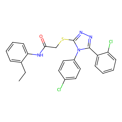 2-[[5-(2-chlorophenyl)-4-(4-chlorophenyl)-1,2,4-triazol-3-yl]sulfanyl]-N-(2-ethylphenyl)acetamide structure