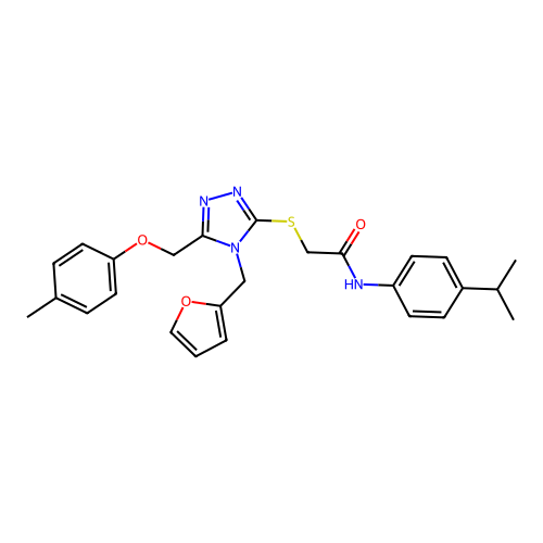 2-((4-(furan-2-ylmethyl)-5-((p-tolyloxy)methyl)-4H-1,2,4-triazol-3-yl)thio)-N-(4-isopropylphenyl)acetamide structure