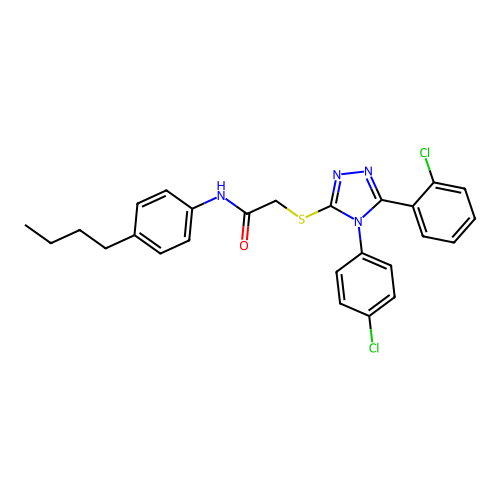 N-(4-butylphenyl)-2-[[5-(2-chlorophenyl)-4-(4-chlorophenyl)-1,2,4-triazol-3-yl]sulfanyl]acetamide structure