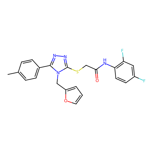 N-(2,4-difluorophenyl)-2-{[4-(furan-2-ylmethyl)-5-(4-methylphenyl)-4H-1,2,4-triazol-3-yl]sulfanyl}acetamide structure