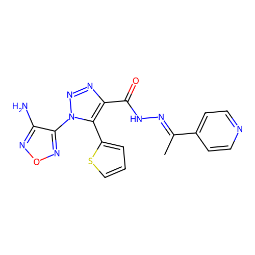 (E)-1-(4-amino-1,2,5-oxadiazol-3-yl)-N'-(1-(pyridin-4-yl)ethylidene)-5-(thiophen-2-yl)-1H-1,2,3-triazole-4-carbohydrazide structure