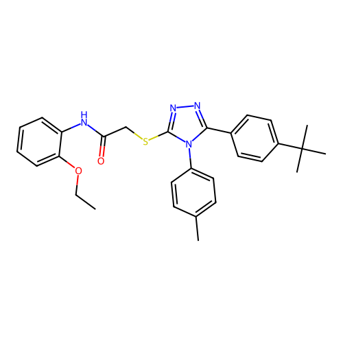 2-{[5-(4-tert-butylphenyl)-4-(4-methylphenyl)-4H-1,2,4-triazol-3-yl]sulfanyl}-N-(2-ethoxyphenyl)acetamide structure