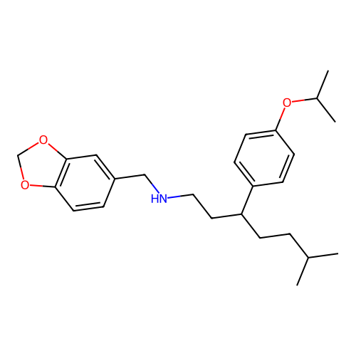 N-(benzo[d][1,3]dioxol-5-ylmethyl)-3-(4-isopropoxyphenyl)-6-methylheptan-1-amine structure