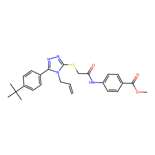 methyl 4-(2-((4-allyl-5-(4-(tert-butyl)phenyl)-4H-1,2,4-triazol-3-yl)thio)acetamido)benzoate structure